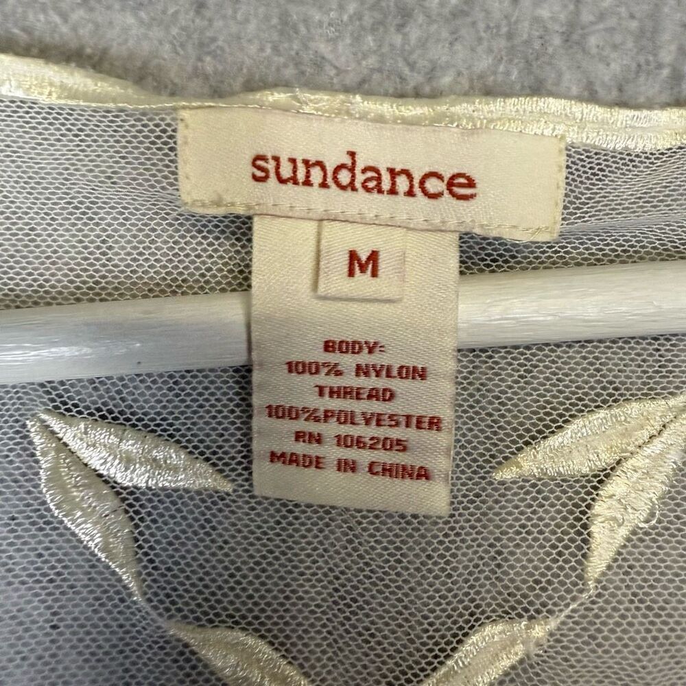 Sundance Women's Medium Sheer Red Blue Aztec Print Short Sleeve Blouse Top - Picture 2 of 6